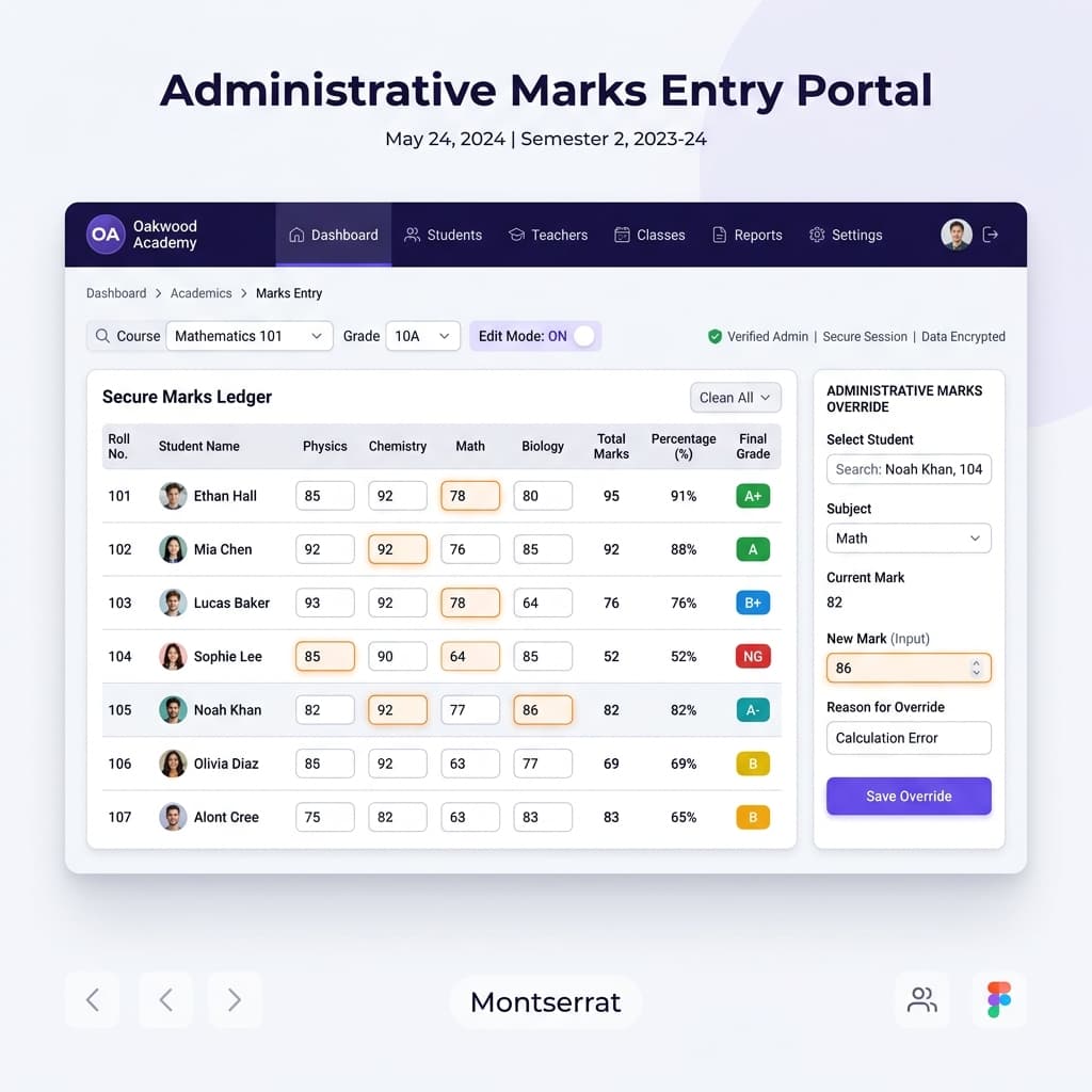 Administrative Marks Override & Entry Portal View for Hetauda Schools