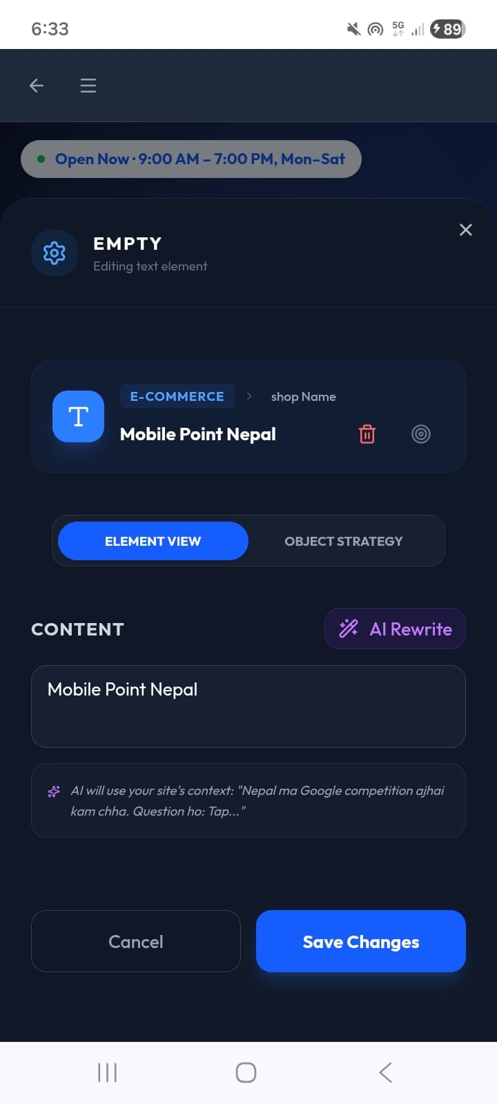 AI Content Editor - Mobile View